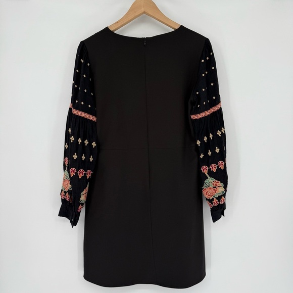 THML Women’s Dress Size M Black Long Sleeve Embroidered Boho A-Line - Picture 2 of 8